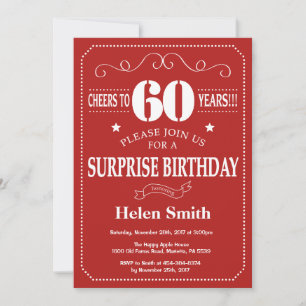 Invitación sorpresa de cumpleaños 60 Rojo y Blanco
