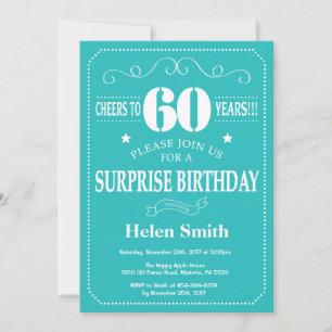 Invitación sorpresa de cumpleaños 60 Teal y blanco