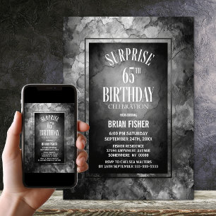 Invitación Sorpresa de cumpleaños 65 con piedra de pizarra gr