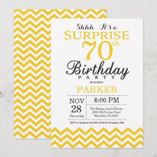 Invitación sorpresa de cumpleaños 70 amarillo Chev