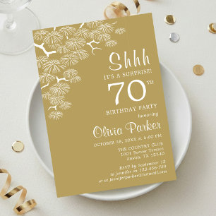 Invitación Sorpresa de cumpleaños 70 Antique Gold Pine Branch