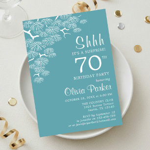 Invitación Sorpresa de cumpleaños 70 Blue Green Aqua Rama de