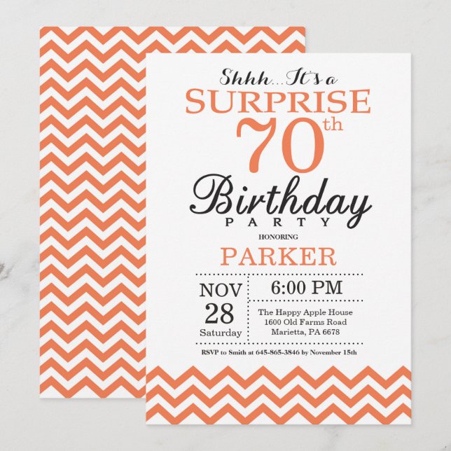 Invitación sorpresa de cumpleaños 70 con Chevron d (Anverso / Reverso)