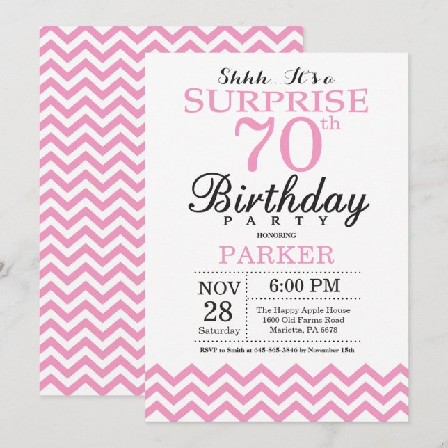 Invitación sorpresa de cumpleaños 70 con Chevron r (Anverso / Reverso)