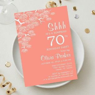 Invitación Sorpresa de cumpleaños 70 con rama de pino rosa me