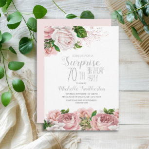 Invitación Sorpresa de cumpleaños 70 en rosa floral