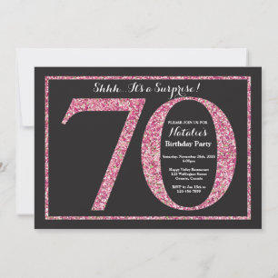 Invitación sorpresa de cumpleaños 70 rosa con purp