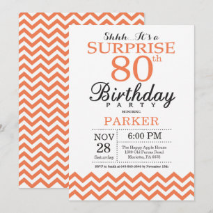 Invitación sorpresa de cumpleaños 80 coral Chevron