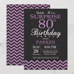 Invitación sorpresa de cumpleaños 80 negro y púrpu