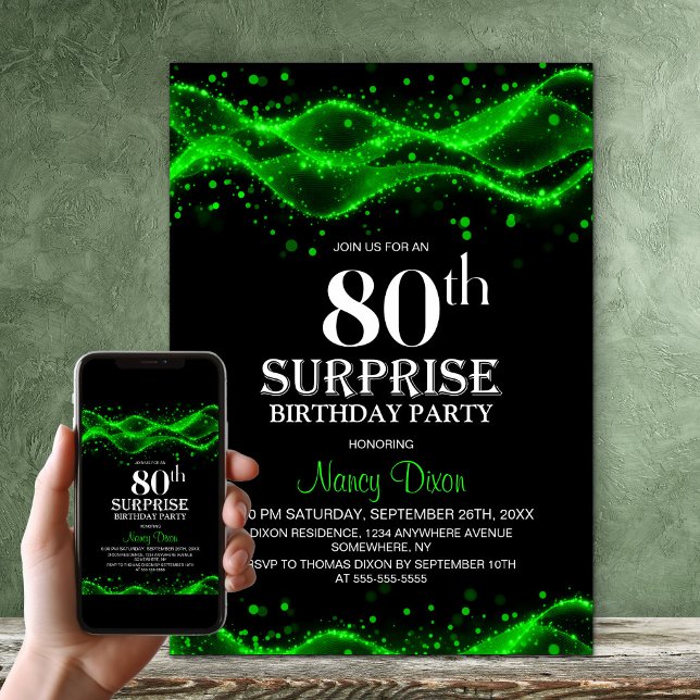Invitación Sorpresa de cumpleaños 80 negro y verde (Subido por el creador)