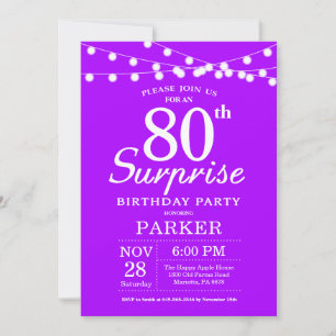 Invitación sorpresa de cumpleaños 80 Purple Lavend