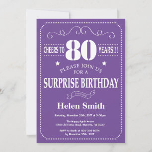 Invitación sorpresa de cumpleaños 80 Purple y blan