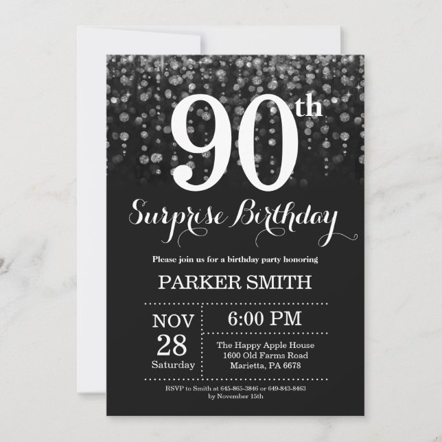 Invitación sorpresa de cumpleaños 90 años con bril (Anverso)