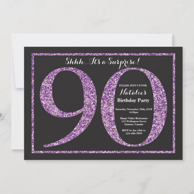 Invitación sorpresa de cumpleaños 90 años con purp (Anverso)