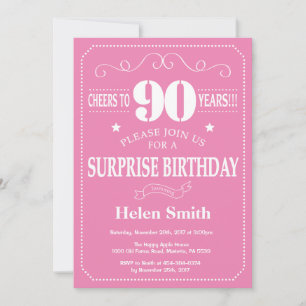 Invitación sorpresa de cumpleaños 90 años rosa y b