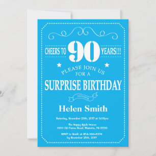 Invitación sorpresa de cumpleaños 90 azul y blanco