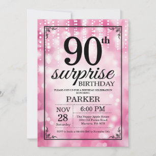 Invitación sorpresa de cumpleaños 90 con purpurina