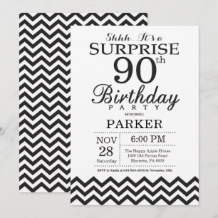 Invitación sorpresa de cumpleaños 90 negro Chevron