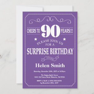 Invitación sorpresa de cumpleaños 90 Purple y blan