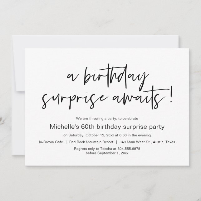 Invitación Sorpresa de cumpleaños a la espera de la celebraci (Anverso)