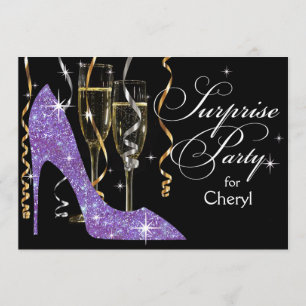 Invitación Sorpresa de cumpleaños Champagne Stiletto Brillant