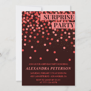 Invitación Sorpresa de cumpleaños con brillo negro rojo cumpl