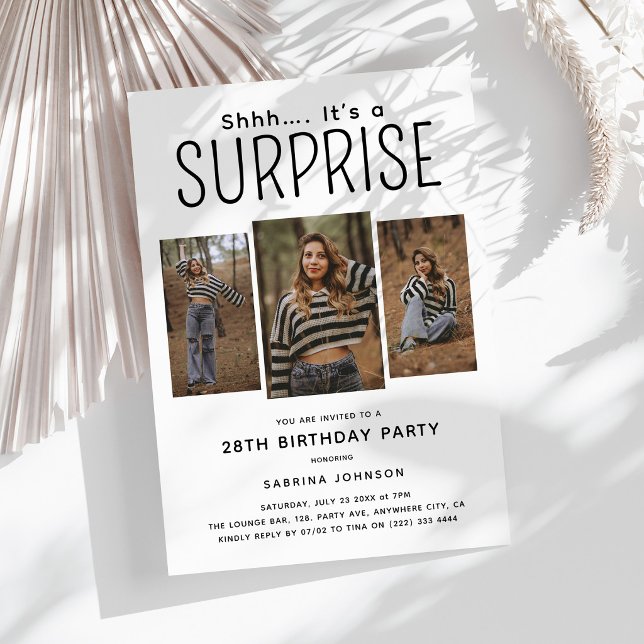 Invitación Sorpresa de cumpleaños con collage de 3 fotos mode (Subido por el creador)