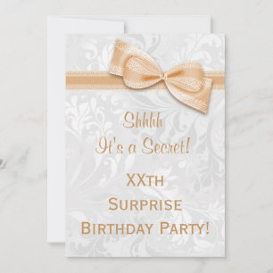 Invitación Sorpresa de cumpleaños con damasco y lazo