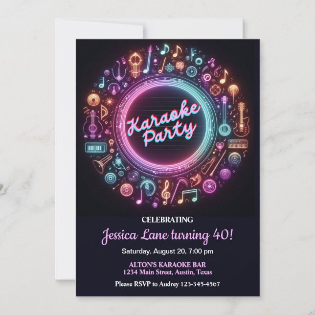 Invitación Sorpresa de cumpleaños con karaoke (Anverso)