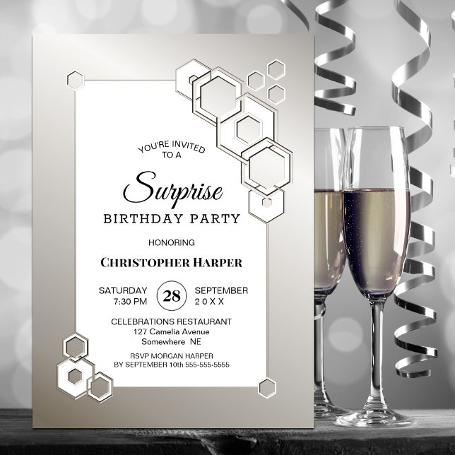 Invitación Sorpresa de cumpleaños con temática geométrica pla (Subido por el creador)