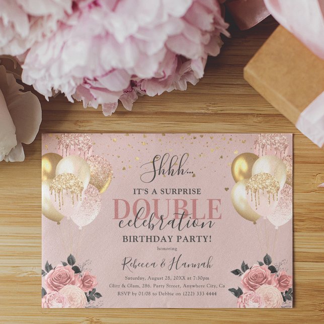Invitación Sorpresa de cumpleaños doble de chica chic (Subido por el creador)