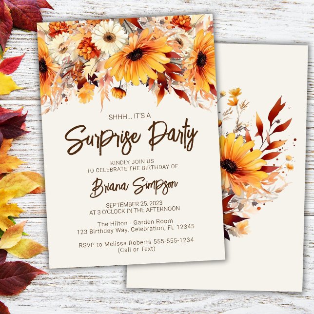Invitación Sorpresa de cumpleaños floral beige de otoño (Subido por el creador)