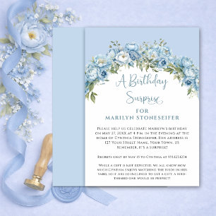 Invitación Sorpresa de cumpleaños floral de peonía azul en po