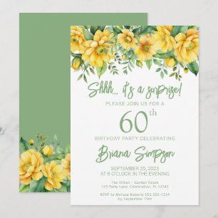 Invitación Sorpresa de cumpleaños floral de salvia amarilla p