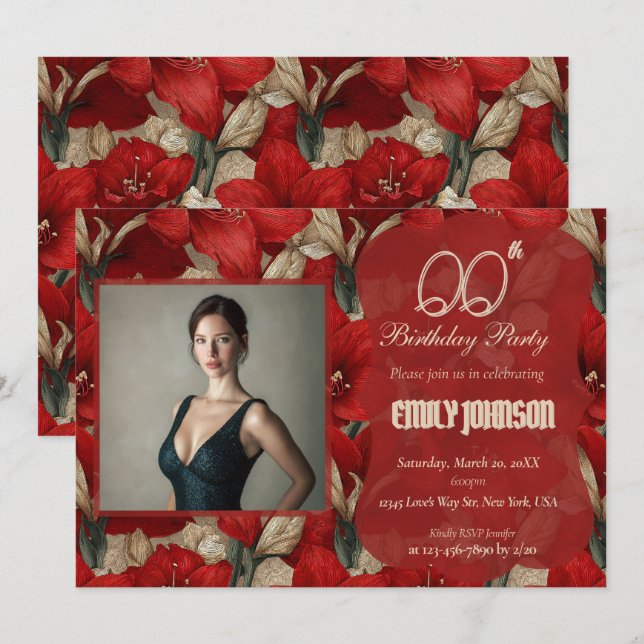 Invitación Sorpresa de cumpleaños moderna inspirada en Amaryl (Anverso / Reverso)