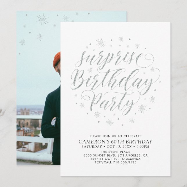 Invitación Sorpresa de Cumpleaños Moderno para Adultos con Fo (Anverso / Reverso)