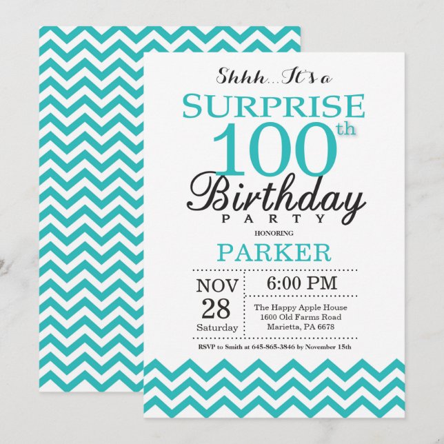 Invitación sorpresa de cumpleaños número 100 Chevr (Anverso / Reverso)