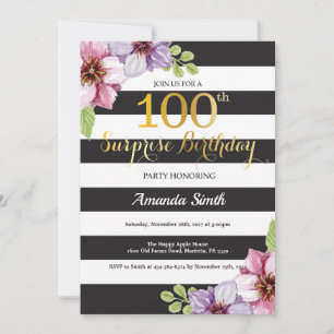 Invitación sorpresa de cumpleaños número 100 dorad