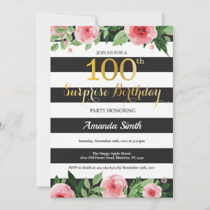 Invitación sorpresa de cumpleaños número 100 para 