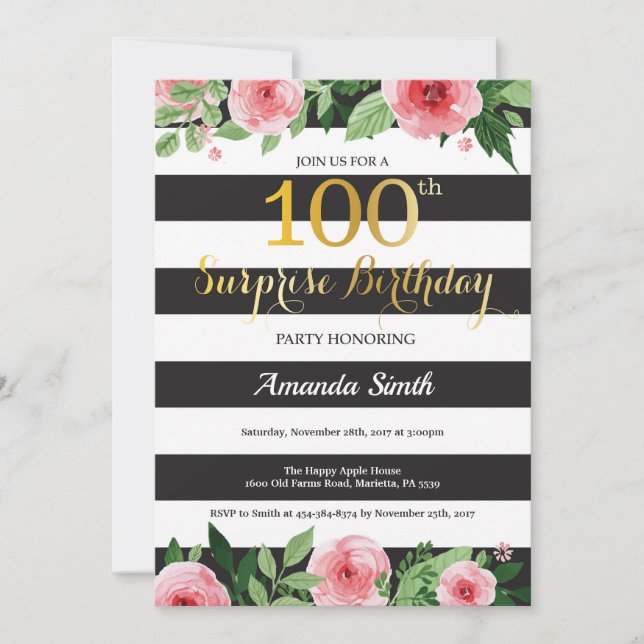 Invitación sorpresa de cumpleaños número 100 para  (Anverso)