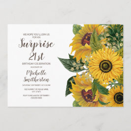 Invitación Sorpresa de cumpleaños número 21 Sunflower Blanco