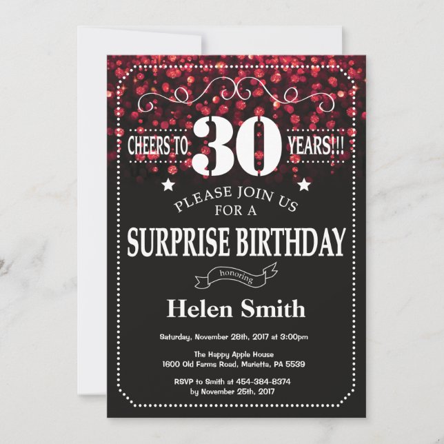 Invitación sorpresa de cumpleaños número 30 con br (Anverso)