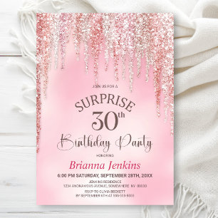 Invitación Sorpresa de cumpleaños número 30 con purpurina ros
