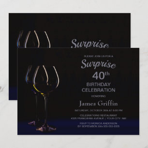 Invitación Sorpresa de cumpleaños número 40 con copa de vino