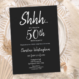 Invitación Sorpresa de cumpleaños número 50 Chic Negro Blanco
