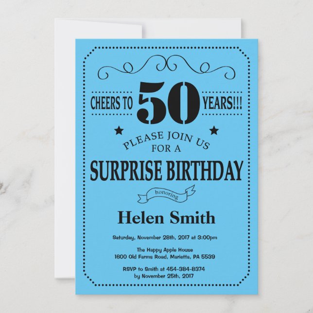 Invitación sorpresa de cumpleaños número 50 negro  (Anverso)