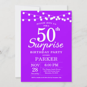 Invitación sorpresa de cumpleaños número 50 púrpur