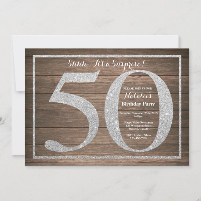Invitación sorpresa de cumpleaños número 50 Rustic (Anverso)