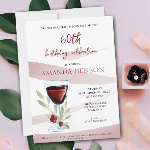Invitación Sorpresa de cumpleaños número 60 elegante con vino