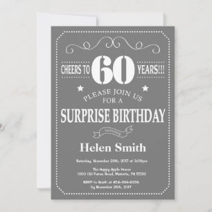 Invitación sorpresa de cumpleaños número 60 gris y